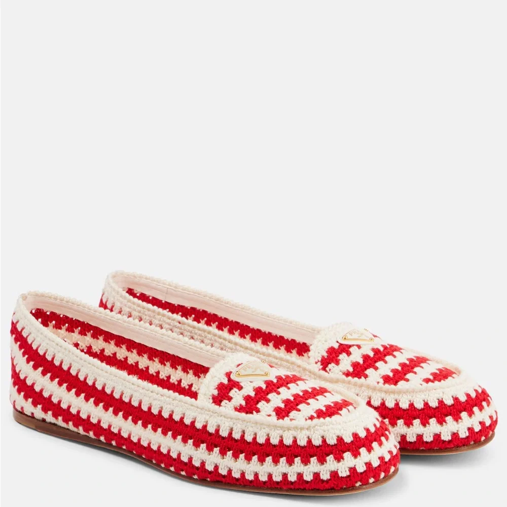 Prada Red and White Crochet Loafers. BNWT - Picture 4 of 12